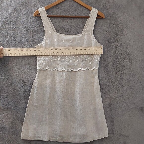 Vintage Linen Blend Embroidered Girls Dress – Size 9/10 - Picture 3 of 5